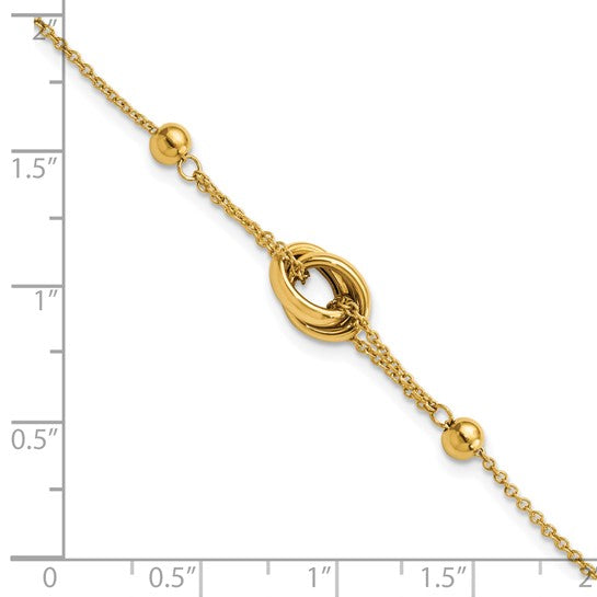 14K Polished Bead and Link with .75 in ext. Bracelet