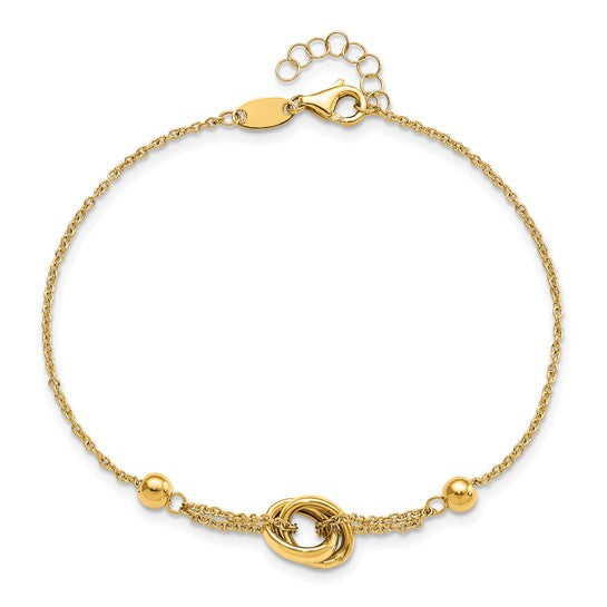 14K Polished Bead and Link with .75 in ext. Bracelet