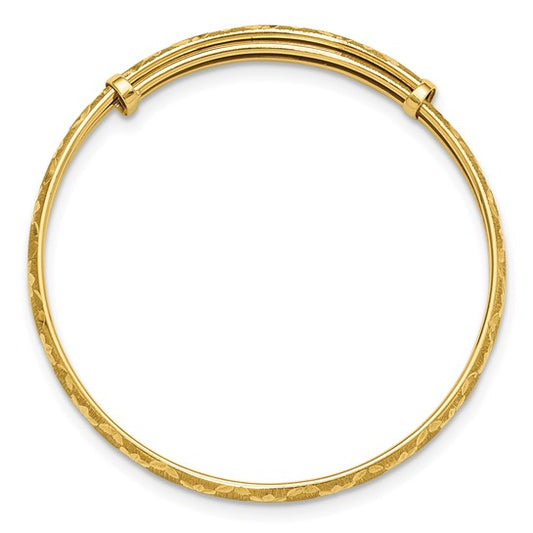 14K Polished Satin and Diamond-cut Adjustable Baby Bangle
