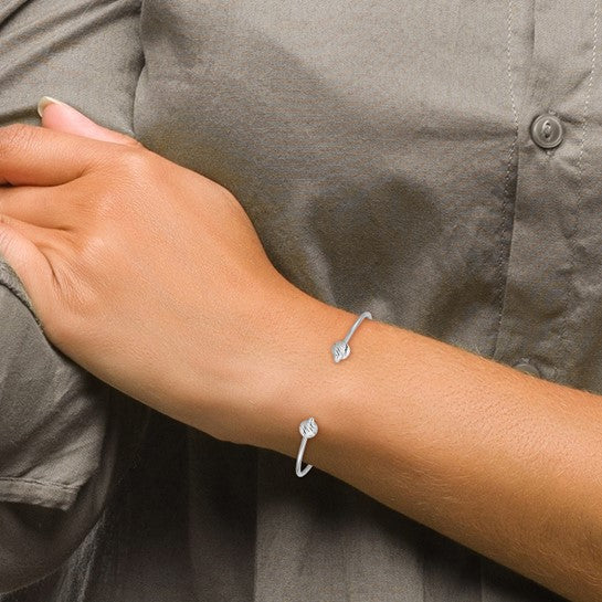 Leslie's 14K White Gold Polished with D/C Beads Cuff Bangle