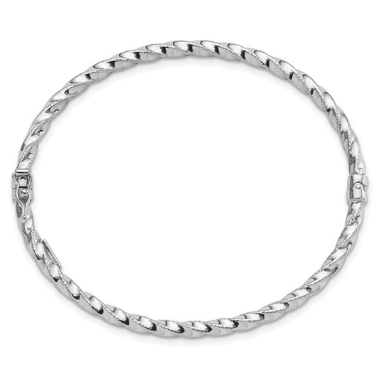 14k White Gold Twisted 3.20mm HInged Bangle