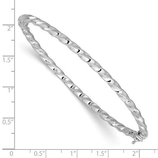 14k White Gold Twisted 3.20mm HInged Bangle