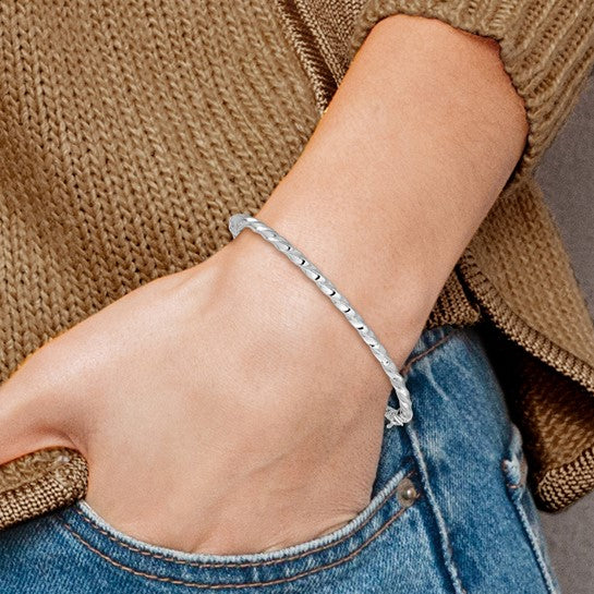 14k White Gold Twisted 3.20mm HInged Bangle