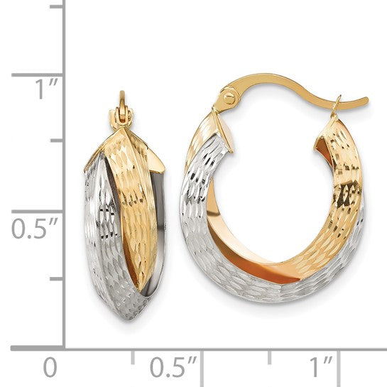 14k Two-tone D/C and Polished Higed Hoops