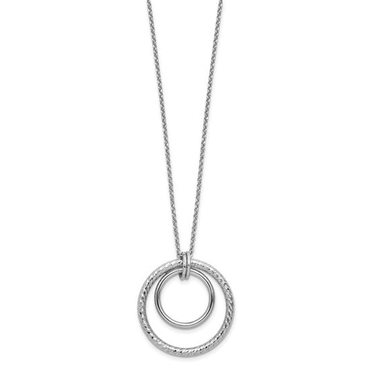 Leslie's SS RH-plated Polished / Dia-cut Circle with 2in ext. Necklace