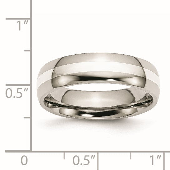 Stainless Steel with Sterling Silver Inlay Polished Band