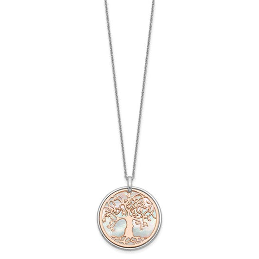 Leslie's Sterling Silver and Rose-tone MOP Tree of Life with 1 in ext. Necklace