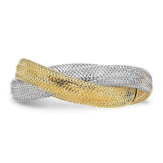 14K with White Rhodium 8mm Twisted Woven Mesh Stretch Ring