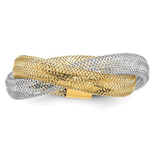 14K with White Rhodium 8mm Twisted Woven Mesh Stretch Ring