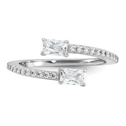 Cheryl M Sterling Silver Rhodium-plated Polished Fancy Emerald-cut CZ Bypass Ring