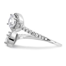 Cheryl M Sterling Silver Rhodium-plated Polished Round CZ Halo Bypass RIng