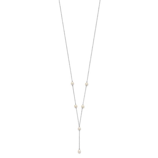 Sterling Silver Rhodium-plated 6-8mm White Teardrop and Semi-Round Freshwater Cultured Pearl 6-station Y-Drop 16 inch Necklace
