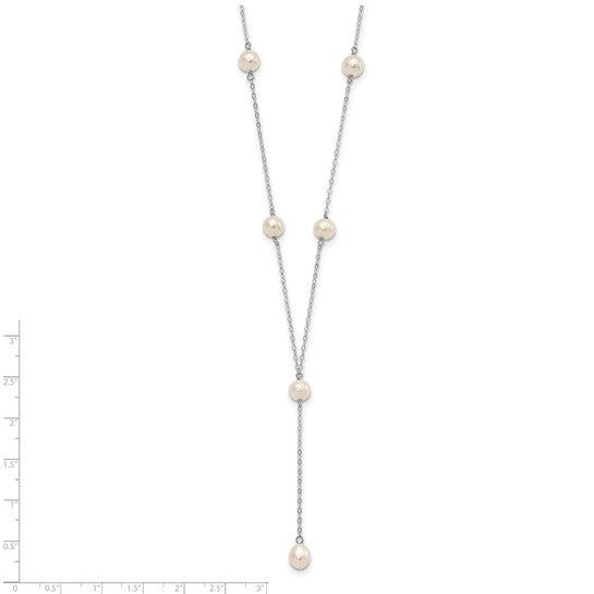 Sterling Silver Rhodium-plated 6-8mm White Teardrop and Semi-Round Freshwater Cultured Pearl 6-station Y-Drop 16 inch Necklace