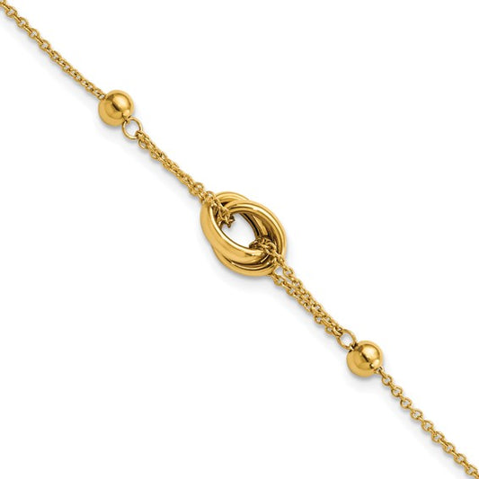14K Polished Bead and Link with .75 in ext. Bracelet