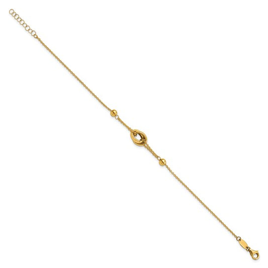 14K Polished Bead and Link with .75 in ext. Bracelet