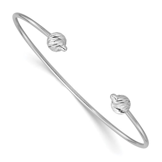 Leslie's 14K White Gold Polished with D/C Beads Cuff Bangle
