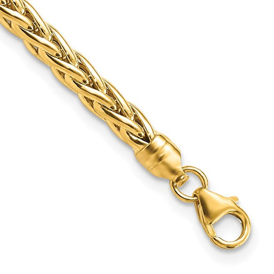 14k Polished 4mm Fancy Wheat Link 7.5 inch Bracelet