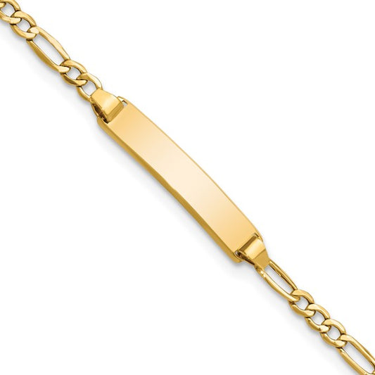 14k Polished Semi-Solid Chain/Solid Plate Figaro Link 23x4.5mm Plate 5.5 inch Baby/Child Bracelet