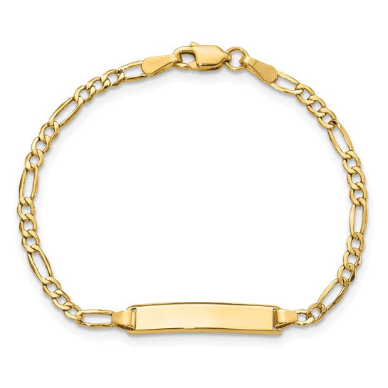 14k Polished Semi-Solid Chain/Solid Plate Figaro Link 23x4.5mm Plate 5.5 inch Baby/Child Bracelet