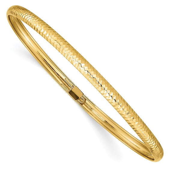 14k Polished Textured 4.00mm Flexible Oval Bangle Bracelet