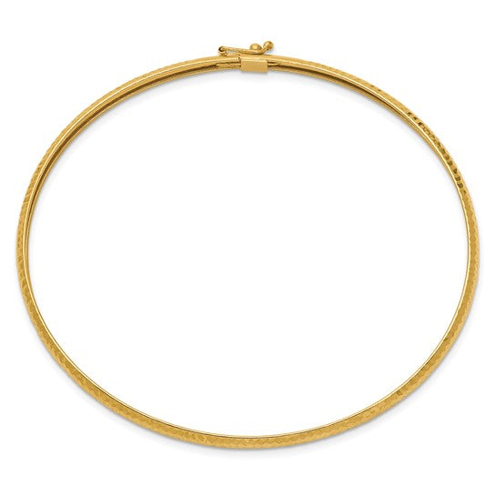 14k Polished Textured 4.00mm Flexible Oval Bangle Bracelet
