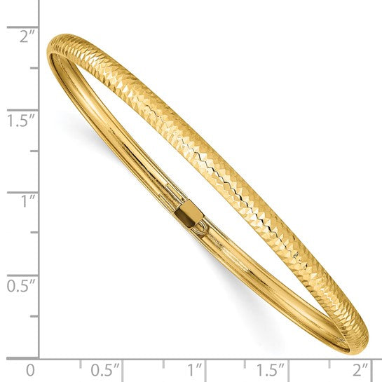 14k Polished Textured 4.00mm Flexible Oval Bangle Bracelet