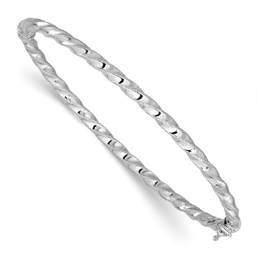 14k White Gold Twisted 3.20mm HInged Bangle