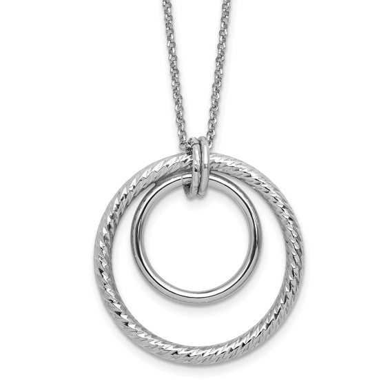 Leslie's SS RH-plated Polished / Dia-cut Circle with 2in ext. Necklace