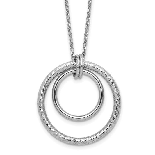 Leslie's SS RH-plated Polished / Dia-cut Circle with 2in ext. Necklace