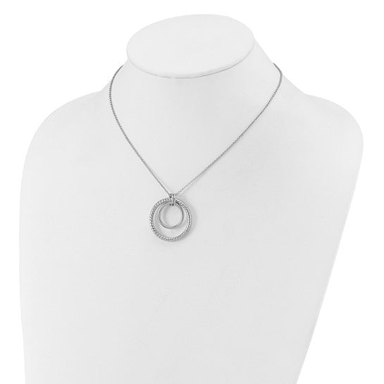 Leslie's SS RH-plated Polished / Dia-cut Circle with 2in ext. Necklace