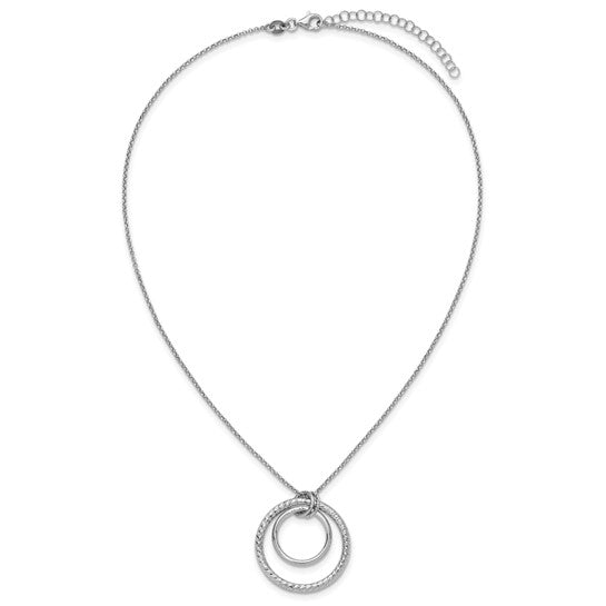Leslie's SS RH-plated Polished / Dia-cut Circle with 2in ext. Necklace