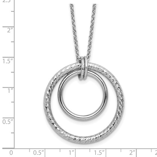Leslie's SS RH-plated Polished / Dia-cut Circle with 2in ext. Necklace
