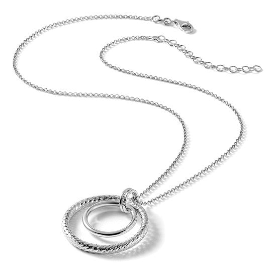 Leslie's SS RH-plated Polished / Dia-cut Circle with 2in ext. Necklace