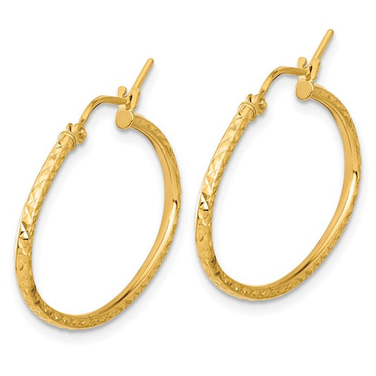 14k Polished and D/C 1.50mm Oval Hoop Earrings