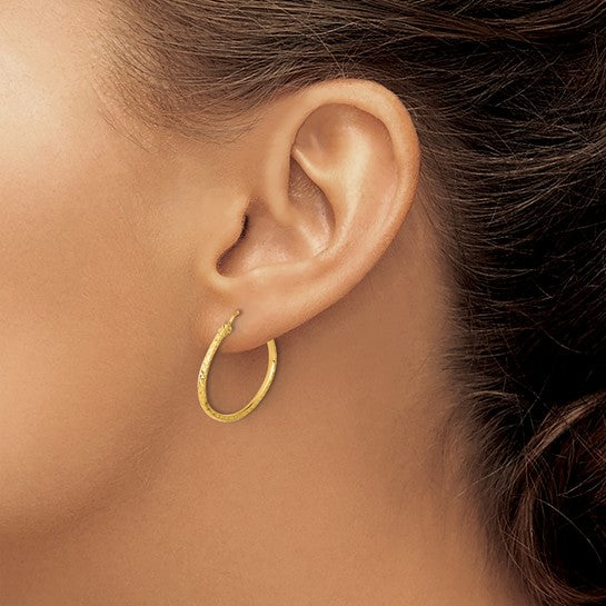 14k Polished and D/C 1.50mm Oval Hoop Earrings