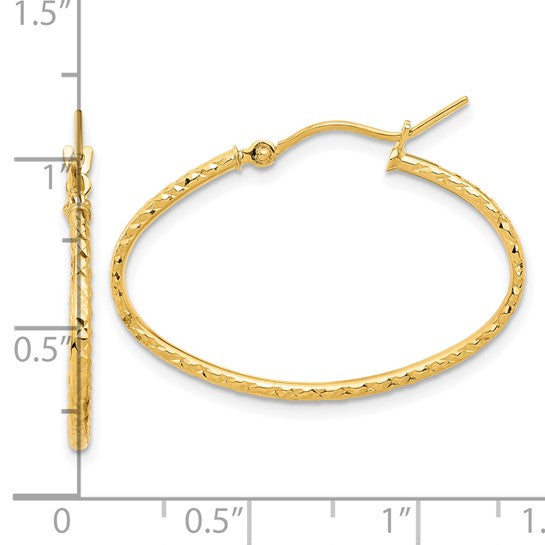 14k Polished and D/C 1.50mm Oval Hoop Earrings