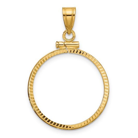 Wideband Distinguished Coin Jewelry 14k Polished and Diamond-cut 22.0mm x 1.9mm Screw Top Bezel Pendant
