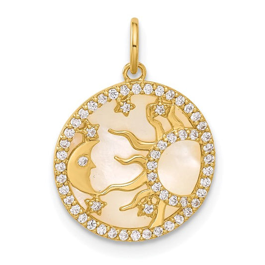 10K Polished CZ and Mother of Pearl Sun Moon and Starts Disc Charm