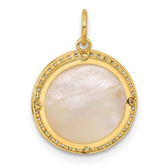 10K Polished CZ and Mother of Pearl Sun Moon and Starts Disc Charm