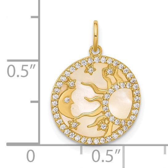 10K Polished CZ and Mother of Pearl Sun Moon and Starts Disc Charm