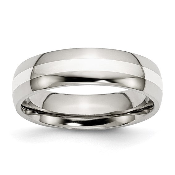 Stainless Steel with Sterling Silver Inlay Polished Band