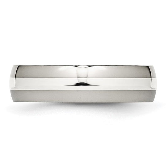 Stainless Steel with Sterling Silver Inlay Polished Band