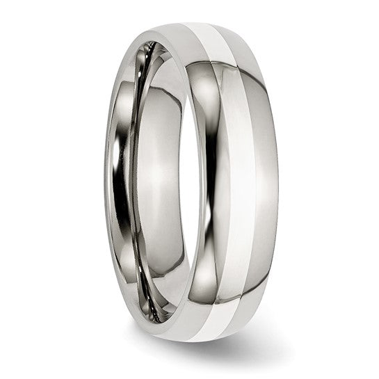 Stainless Steel with Sterling Silver Inlay Polished Band