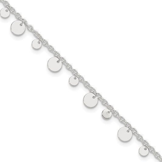 Sterling Silver Circle Disc 9 inch Anklet