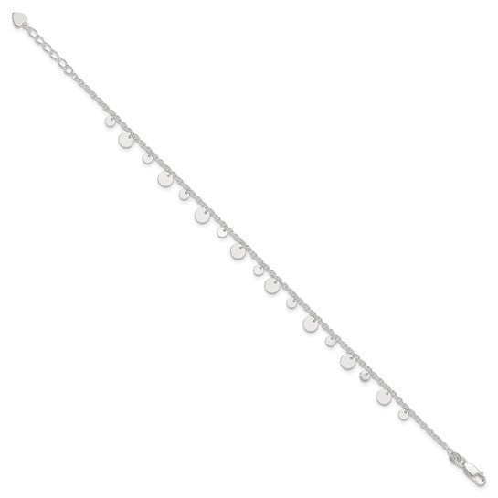 Sterling Silver Circle Disc 9 inch Anklet