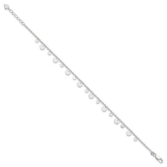 Sterling Silver Circle Disc 9 inch Anklet