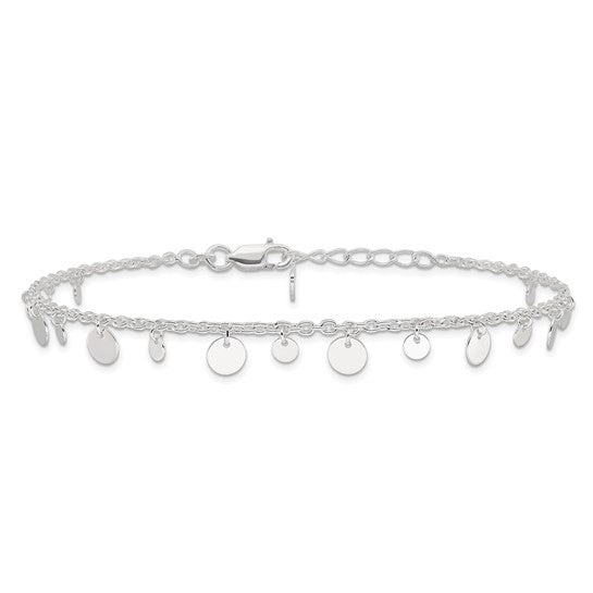 Sterling Silver Circle Disc 9 inch Anklet
