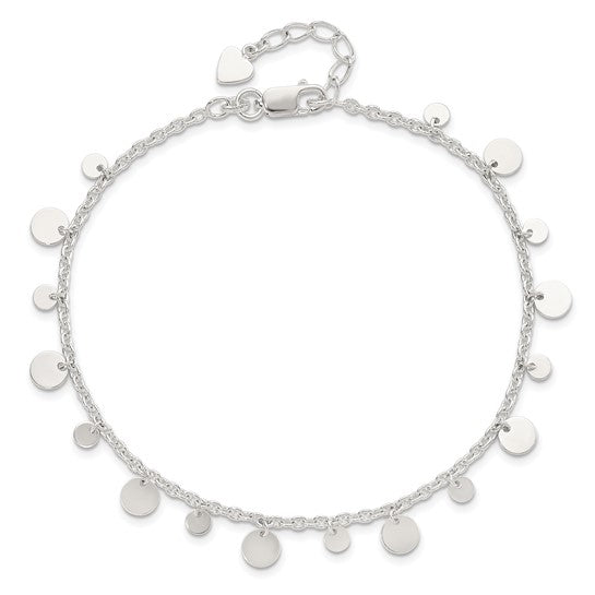 Sterling Silver Circle Disc 9 inch Anklet