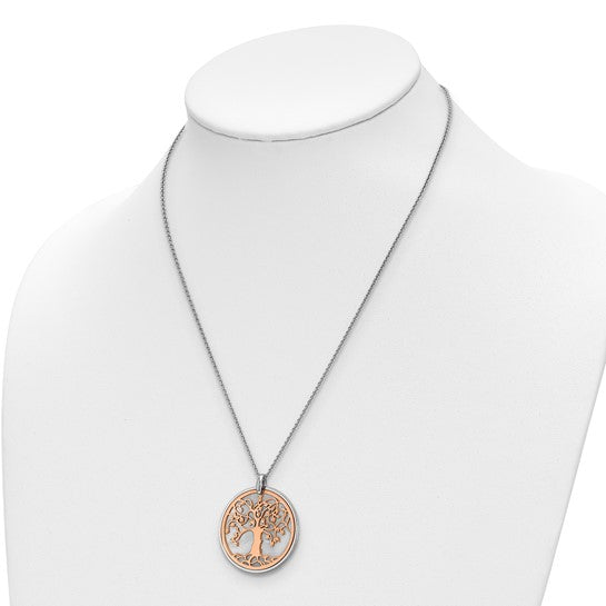 Leslie's Sterling Silver and Rose-tone MOP Tree of Life with 1 in ext. Necklace