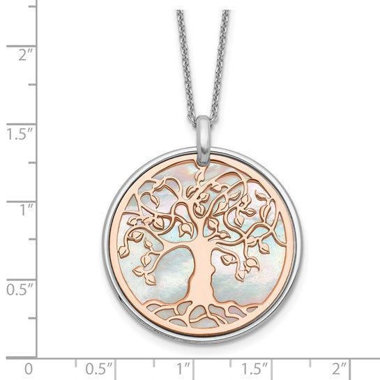 Leslie's Sterling Silver and Rose-tone MOP Tree of Life with 1 in ext. Necklace